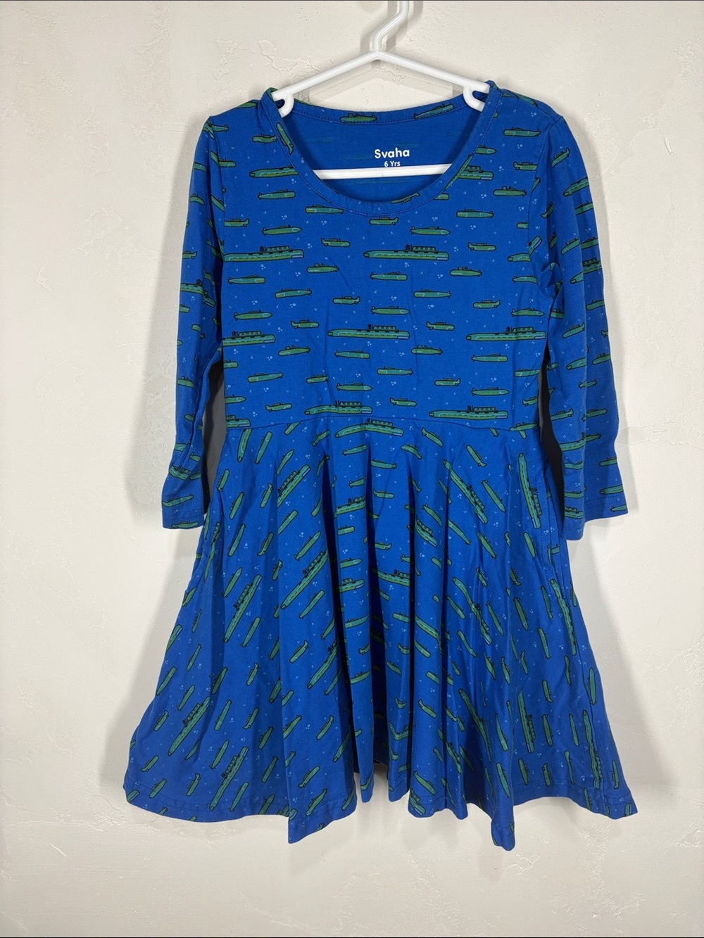 Svaha Girls' Blue & Green Submarine Long Sleeve Dress size 6 Years